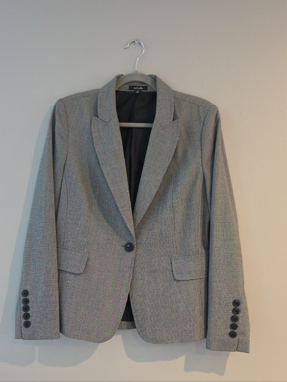 Rafaella Gray Checkered Single-Button Notch Lapel Blazer
